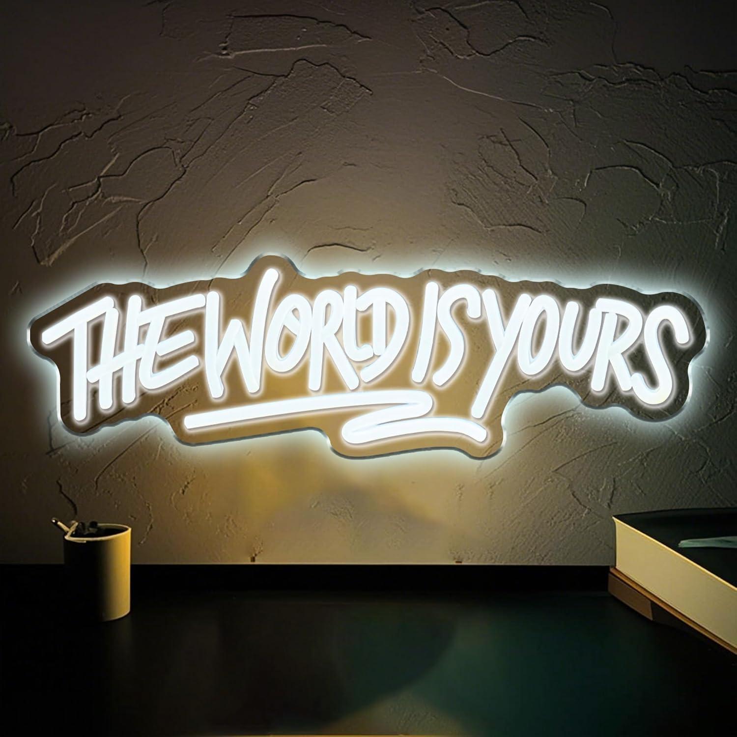 Letrero de neón The World is Y - Beer & Wine Grab reseña y precio